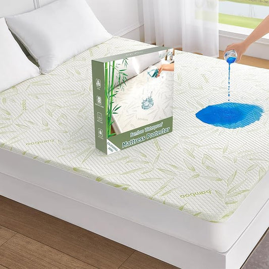 California King Mattress Protector Waterproof Mattress Pad Washable Bamboo Rayon Mattress Cover Breathable Noiseless Bed Protector 5" - 21'' Elastic Fitted Deep Pocket