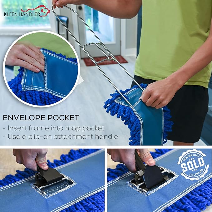 KLEEN HANDLER 24 Inch Microfiber Dust Mop Bulk Pack of 12, Medium Washable Commercial Dust Mop, Sweeper, Janitorial Dust Mop Head Replacement, Push Mop Broom, Blue