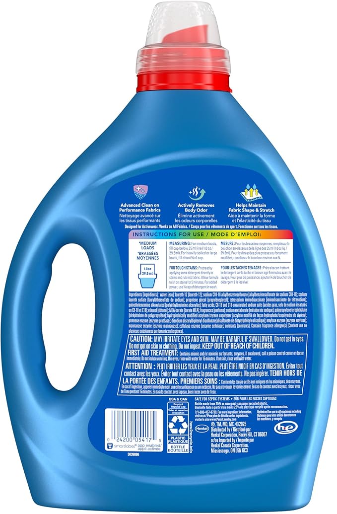 Persil Activewear Clean, Liquid Laundry Detergent, High Efficiency (HE), Deep Stain Removal, Ultra Concentrated, 82.5 fl oz, 82 Loads