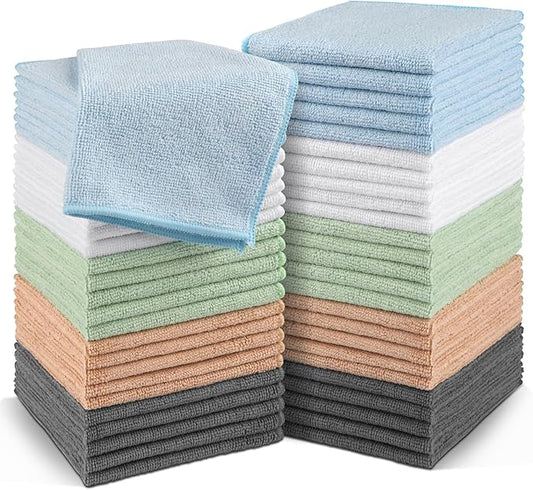 Orighty Washcloths Bulk Towels Set 50 Pack, Highly Absorbent and Soft Feel Microfiber Face Cloths, Multi-Purpose Wash Cloths & Hand Towels for Bathroom, Hotel, Spa, and Gym, 12x12 Inch, Multi-Color