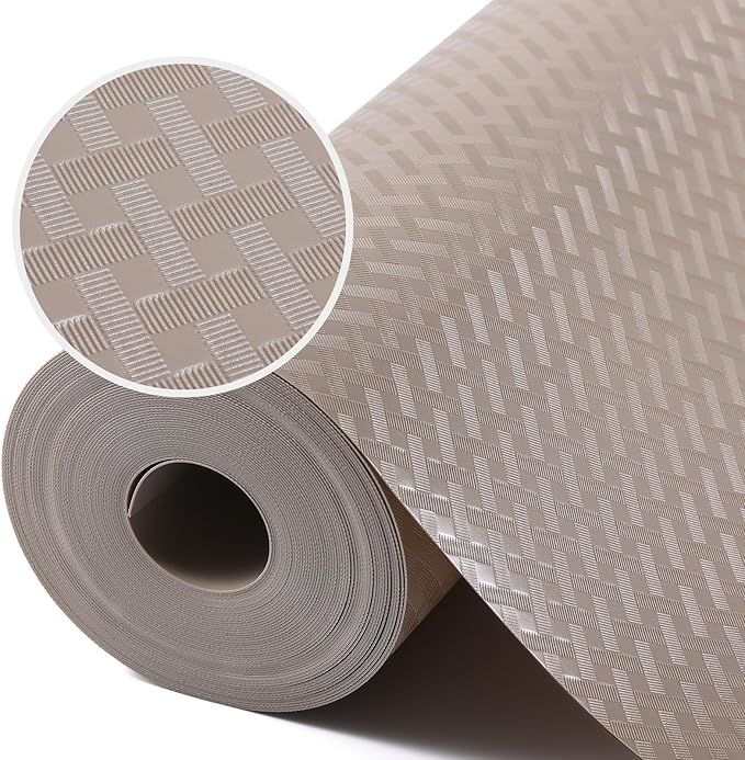 Shelf Liners for Kitchen Cabinets, Waterproof and Oil-Proof Kitchen Cupboard Liner, Refrigerator Liners and Plastic Drawer Mats EVA Non Adhesive Shelves, Fridge - Beige 11.8 x 118 Inches