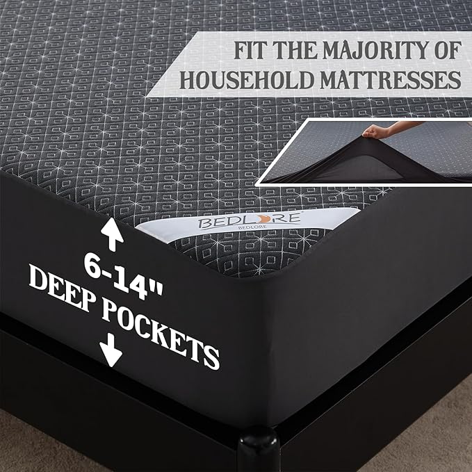 BEDLORE Twin Mattress Protector, Waterproof Noiseless Mattress Cover with Stretchable Pockets for 6-15 inches Mattress, Soft Breathable Mattress Pad Machine Washable (Dark Gray)