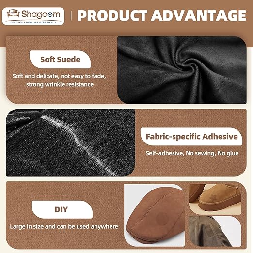 Suede Repair Patch, 17X79 Inch Fabric Large Repair Tape, Self-Adhesive Patches for Furniture, Sofa, Car Interior, Shoes, Hand Bag, Clothing (Black, 17X79 Inch)