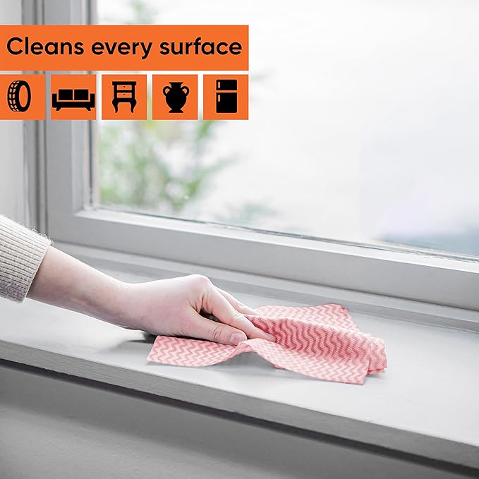 Superio Handy Wipes For Kitchen - Red Reusable Multi-Purpose Heavy-Duty Cleaning cloth for house, Bathroom, and office. Disposable Dish Towel (60)