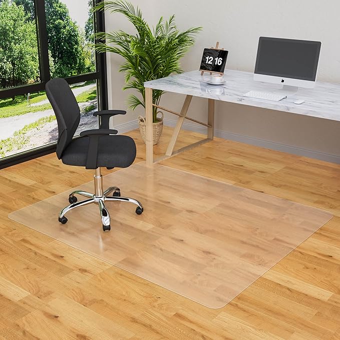 Large Office Chair Mat for Hardwood Floor- 48'' x 60'' Clear Chair Mat for Hard Wood/Tile Floors, Easy Glide Plastic Floor Protector Mat for Office Chairs on Hardwood for Work & Home