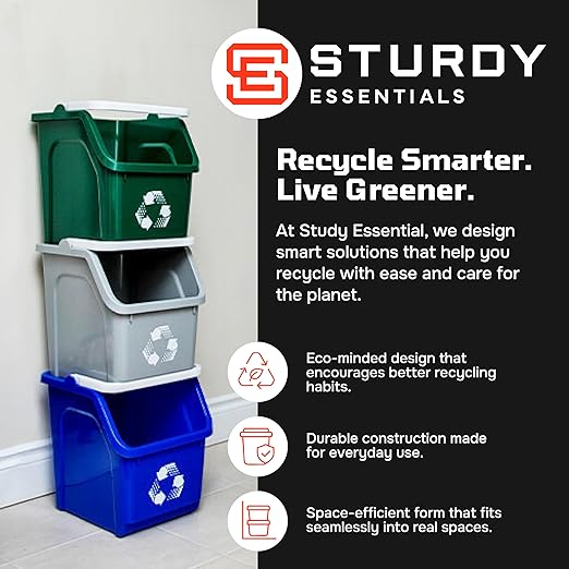 6 Gallon Stackable Recycling Bins for Homes, Garages, Offices Made of 100% Recycled Plastic - (Blue, 6 Pack)