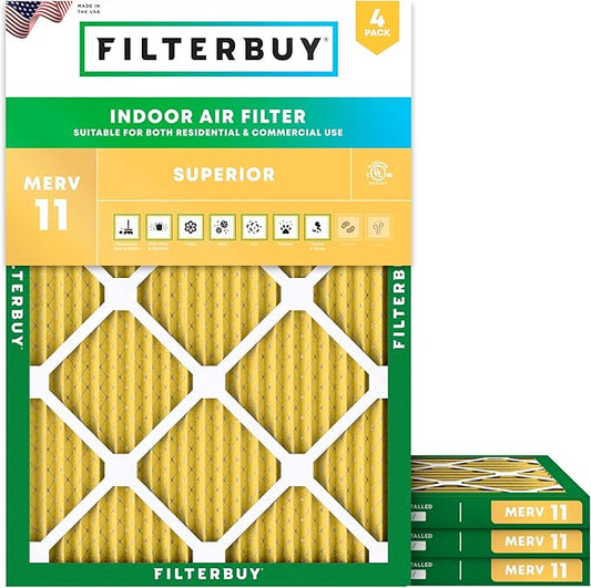 Filterbuy 18x21x1 Air Filter MERV 11 (MPR 1200) Allergen Defense Replacement (4-Pack), Electrostatic Pleated HVAC AC Furnace Filters, Made in USA (Actual Size: 18.00 x 21.00 x 0.75)