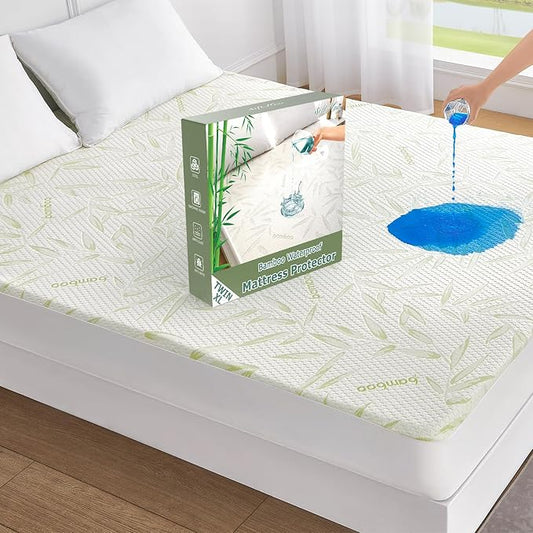 Twin XL Mattress Protector Waterproof Mattress Pad Washable Bamboo Rayon Mattress Cover Breathable Noiseless Bed Protector 5" - 21'' Elastic Fitted Deep Pocket