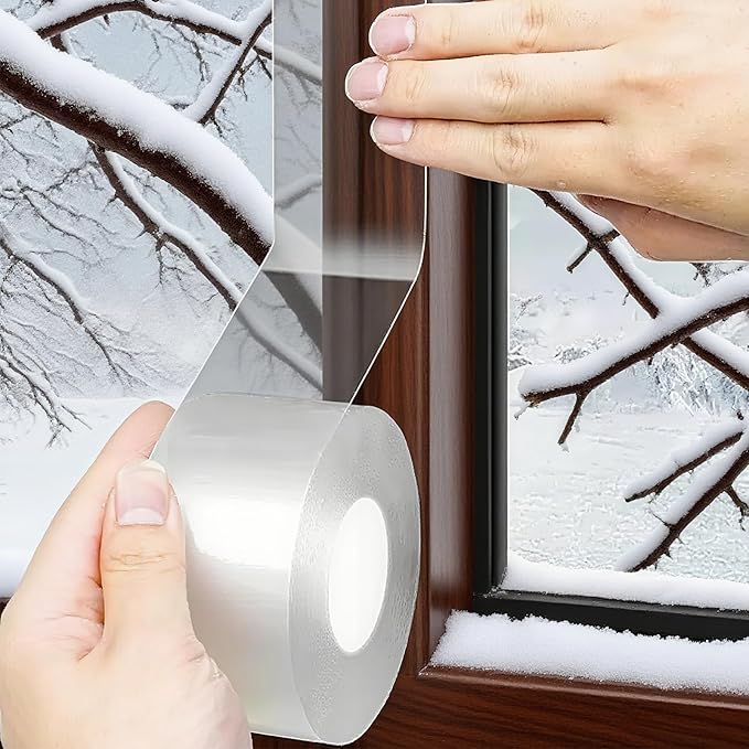 Window Sealing Tape 2 Inch x 33 FT Transparent Window Insulation Residue-Free Clear Weather Stripping Caulk Tape Windproof Window Seal for Window Glass, Doors Gaps