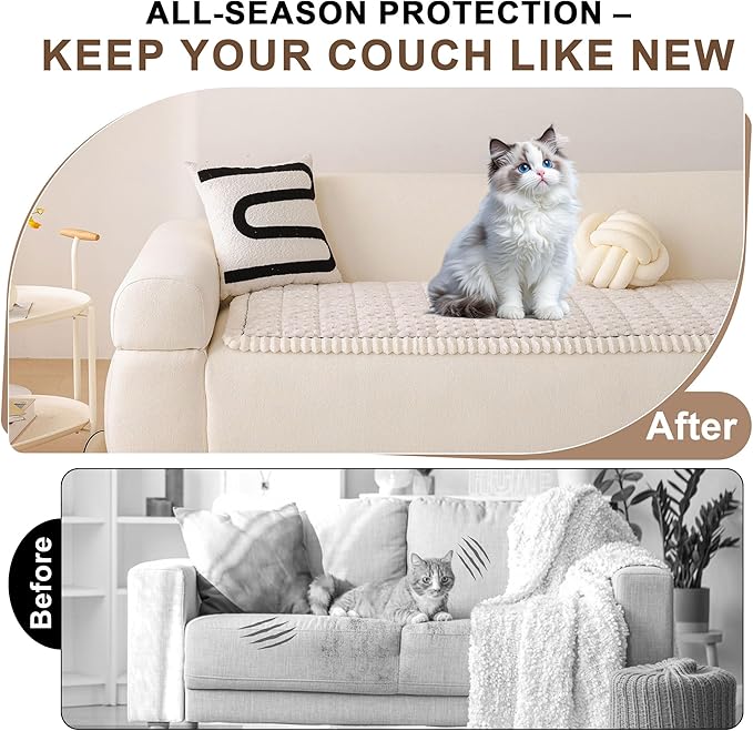 OTOB Couch Cover for Dogs Washable All Seasons, Non Slip Fuzzy Pet Couch Covers Sofa Slipcovers Cushion Mat, Plush Soft Cozy Kids Pet Friendly Furniture Protector (Cream, 23.6" x 47.2")