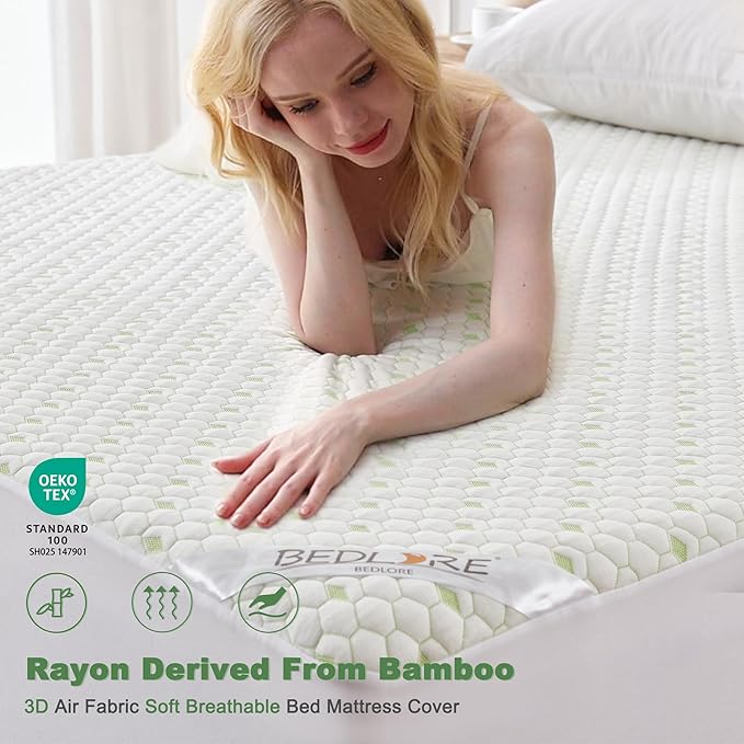 Waterproof Mattress Protector, California King Size Mattress Pad Fitted 6"-18" Deep Pocket, 3D Air Fabric Bed Mattress Cover Noiseless Washable for Home, Bedroom, Hotel