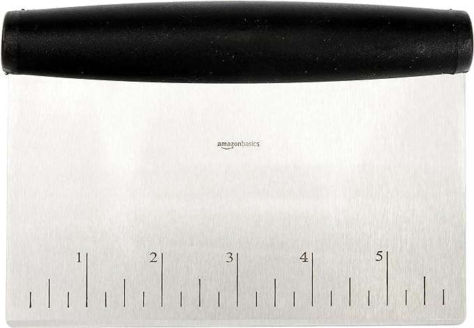 Amazon Basics Multi-Purpose Stainless Steel Scraper/Chopper with Contoured Grip, 6", Black, Silver