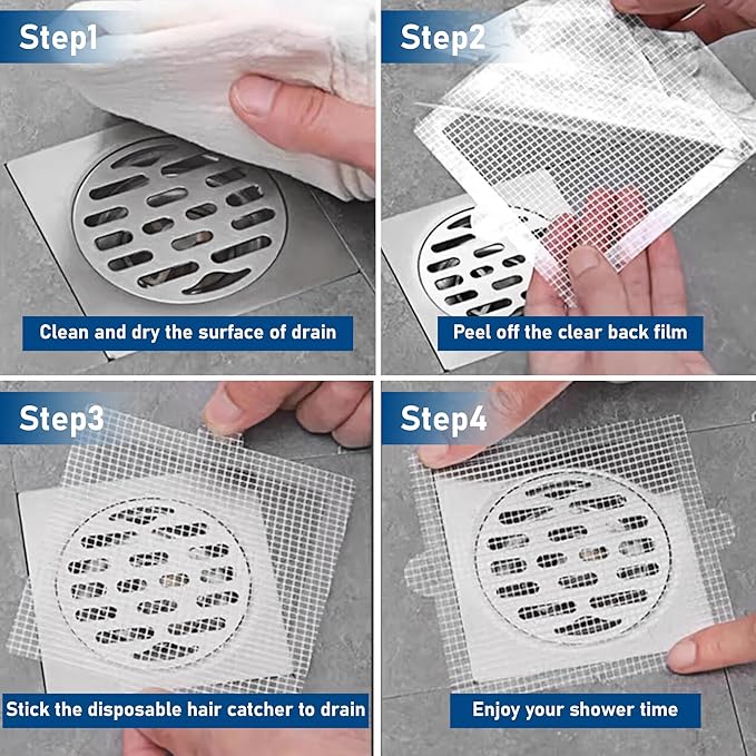 Disposable Hair Catcher Shower Drain Mesh Stickers, Hair Catchers for Shower, 50 Pack, 4.1 Inch - Square