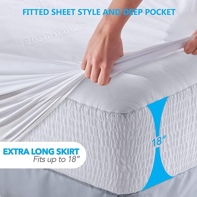 PlushDeluxe Premium Bamboo Mattress Protector – Twin Size, Waterproof, & Ultra Soft Breathable Noiseless Washable Bed Mattress Cover for Comfort & Protection - White