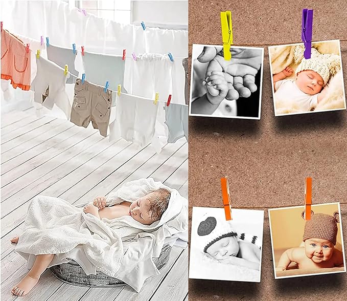 1.9" Yellow Wood Clothes Pins Easter Party Art Display Hanging Kit Place Card Holder Clothespin with Jute Rope Pack 50