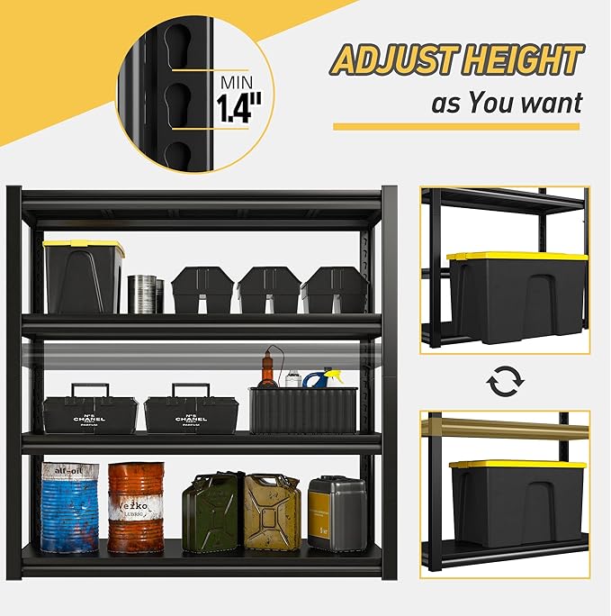 Raybee 40" W Garage Shelving Heavy Duty Storage Shelves 56.9" H Metal Shelving Heavy Duty Load 1600LBS Adjustable Metal Shelves for Storage for Pantry Kitchen 40" W x 19.1" D x 56.9" H 2 Pack