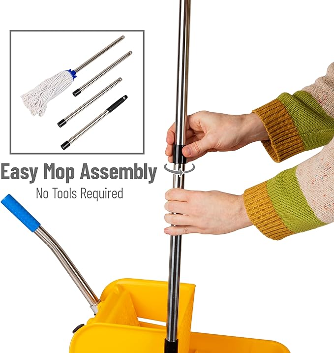 Mind Reader Bucket with Wringer and Mop Set, 22 Qt (5.5 Gallon), Floor Cleaning, Wheels, 16.25" L x 10.75" W x 24.5" H, Yellow