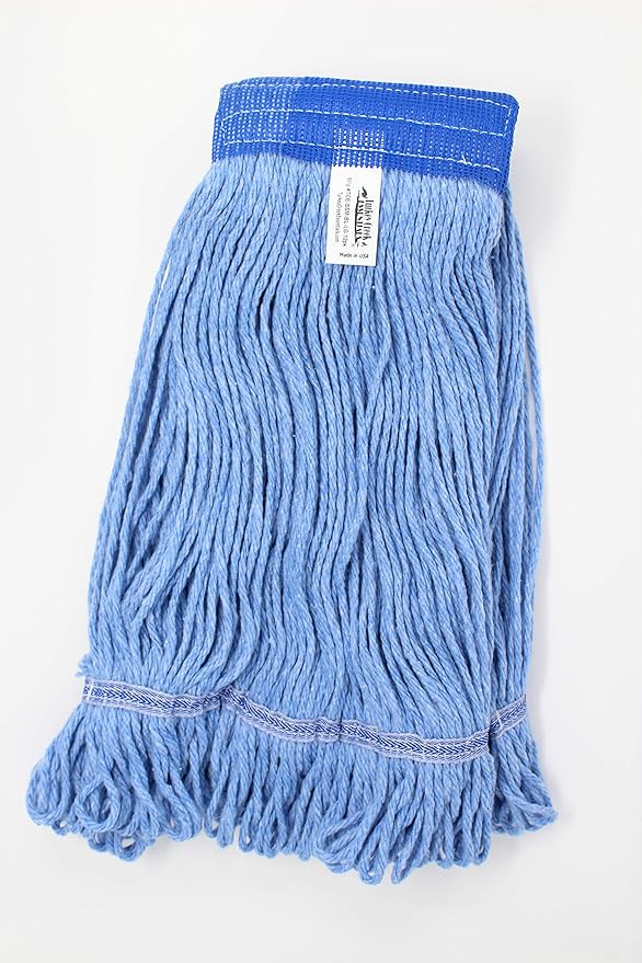 Turkey Creek Essentials Mop Heads Commercial Grade USA Made Looped End Heavy Duty Large Mop Head of Blue 4-Ply Synthetic Yarn Industrial Wet Mop Head Replacement and String Mop Refills (12, Large)
