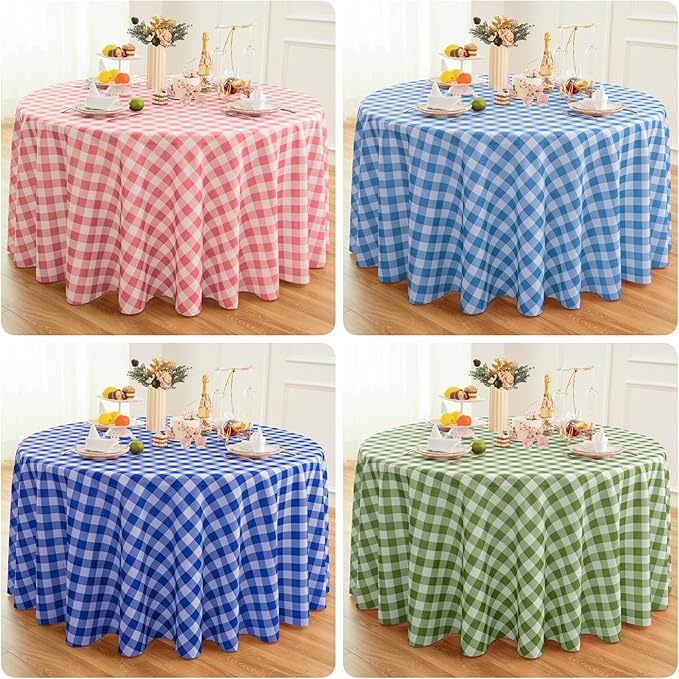 Waterproof Plaid Tablecloth Fabric - Round 58 Inch Classic Gingham Checker Table Cloth for Indoor/Outdoor Use - Buffalo Table Cover for Picnics, BBQs, and Parties