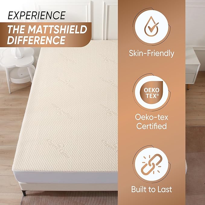 Luxury Waterproof Organic Mattress Protector Calif King - Organic Cotton Breathable Mattress Pad Cover - New 380 GSM Comfort - Deep Pocket - Jersey Cotton Skirt - Fitted Comfort