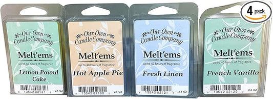 Our Own Candle Company Premium Wax Melt, Apple Pie, French Vanilla, Fresh Linen, and Lemon Poundcake, Everyday Variety Pack, 6 Cubes, 2.4 oz (4 Pack)