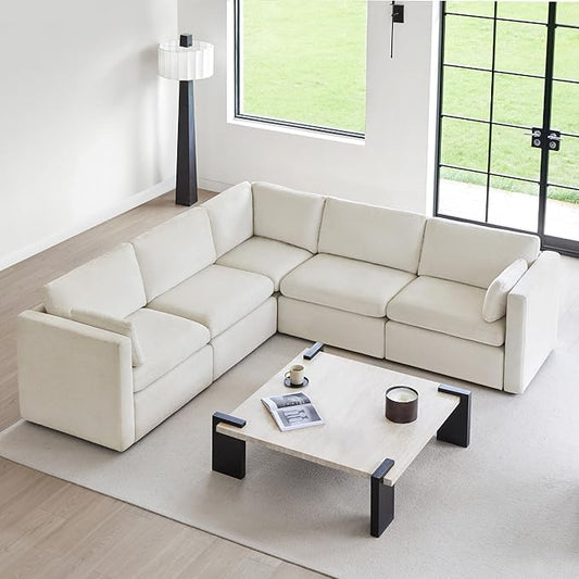 CHITA Oversized Corner Modular Sectional Fabric Sofa Set, FSC Certified Extra Large 5 seat V Shaped Corner Sectional Cloud Couch for Living Room, 106 inch Width,4 Seat and 1 Middle Corner, Linen