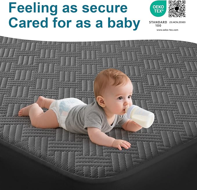 Waterproof Mattress Protector Twin XL Size - Breathable, Noiseless, Ultra-Soft Bed Cover, Mattress Pad Cover with Deep Stretchable Pockets 8"-21" (Gray)