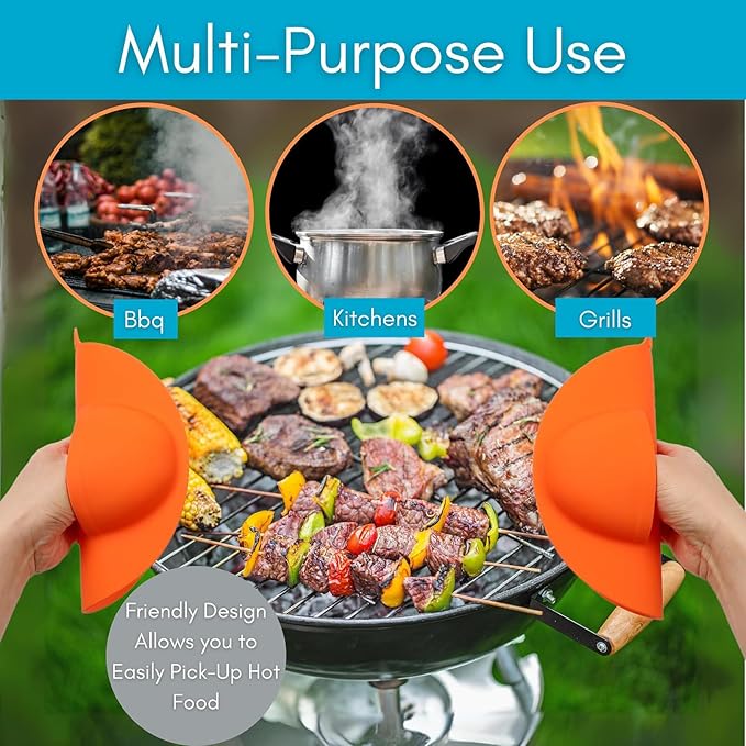Pack of 2 Silicone Barbecue Gloves for Outdoor Grilling Nons Slip Grip Food Handling Mitts Multipurpose Silicone Baking Gloves