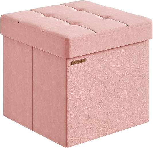 Folding Storage Ottoman, Velvet Storage Bench, Footrest, Footstool, for Living Room, Bedroom and Office,15 x 15 x 15 Inches, 300 kg Load Capacity,Jelly Pink,UASND04P