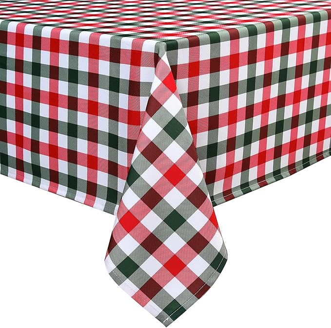 Waterproof Christmas Plaid Tablecloth Fabric - Red Oblong 52x70 Inch Classic Buffalo Tartan Festive Table Cloth for Indoor Use - New Year Tabletop Cover for Dinner, BBQs, and Parties