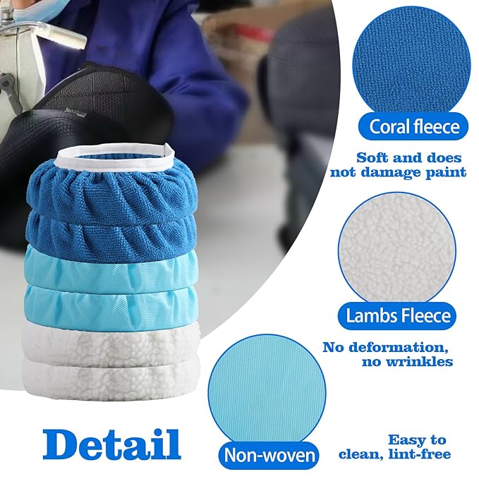 40 Pieces Polishing Bonnet Pads,Car Polisher Pad Bonnet 5-6 Inch, Car Buffer Bonnets Microfiber Bonnet Waxers Bonnet Set,Mix Pack 24 Microfiber 8 Non Woven 8 Woolen for Car Polisher