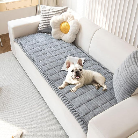 OTOB Couch Cover for Dogs Washable, Non Slip Plush Fuzzy Sofa Covers for 3 Cushion Couch Pet Friendly, Soft All Seasons Sofa Slipcover Cozy Furniture Protector (Gray, 31.5" x 82.7")