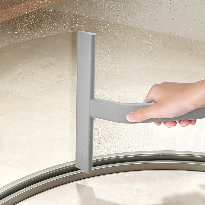 dancemoon JustHang Shower Squeegee for Glass Doors, All-One-Piece Silicone with Built-in Hook Design for Easy Hanging and Cleaning, 10 Inch Gray