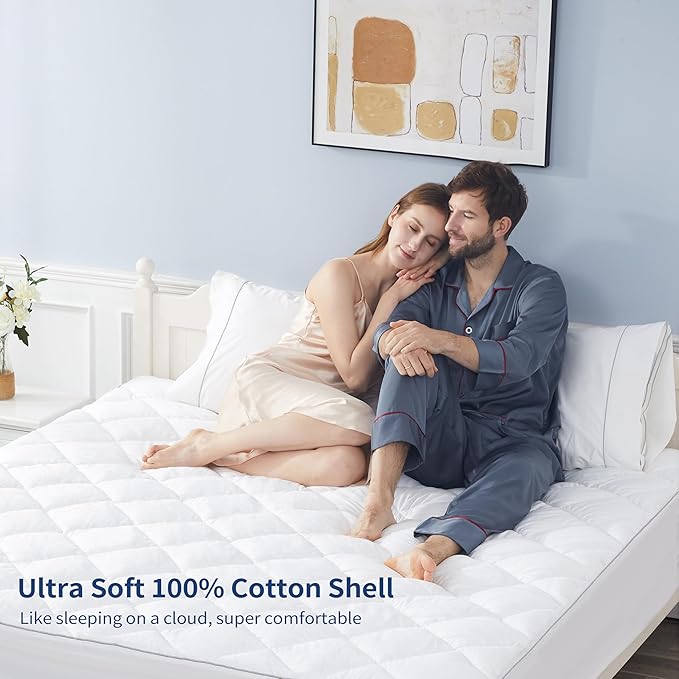 Sunflower Queen Mattress Pad Cover, Cotton Mattress Cover Hypoallergenic, Extra Deep Pocket 18"-22" Quilted Mattress Protector Queen Size Thin Version, Soft Breathable and Noiseless