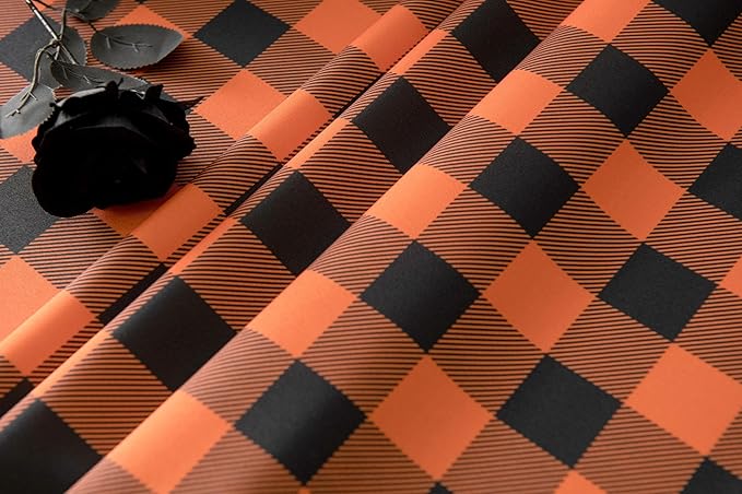 Waterproof Orange Plaid Tablecloth Fabric - Square 58x58 Inch Classic Gingham Checker Halloween Table Cloth for Indoor Use - Fall Tabletop Cover Perfect for Picnics, BBQs, and Parties