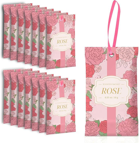 SCENTORINI Scented Sachets for Drawers and Closets, Rose Scent 14 Pack, Long-Lasting Sachets Bags Wardrobe Freshener, for Drawers, Closets, Cars