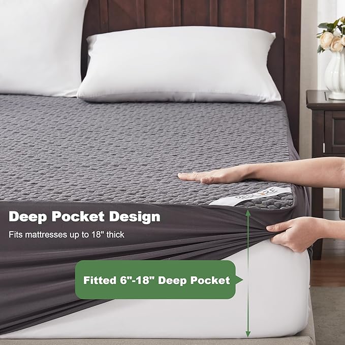 Waterproof Mattress Protector, Full Size Mattress Pad Fitted 6-15" Deep Pocket, 3D Air Fabric Double Bed Mattress Cover Noiseless Washable for College Dorm(Carbon Gray)