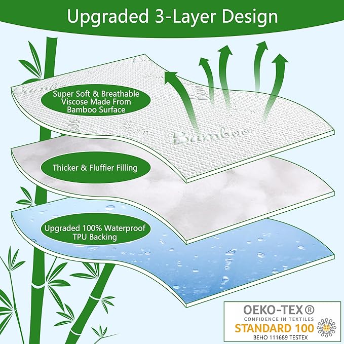 GOONIK Twin XL Mattress Protector for College Dorm Room Essentials, Back to School Breathable Bamboo Viscose Waterproof Twin Extra Long Size Mattress Pad Cover with 6-16 inches Deep Pocket