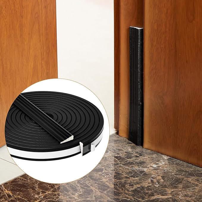 QDiShi 118" Wedge-Shape Weather Stripping Door Seal Weatherproof Foam Seals Self Adhesive Insulation Anti-Collision Strip Soundproofing Frame Insulation Tape Fits 0.13-0.31" Gaps(Black)