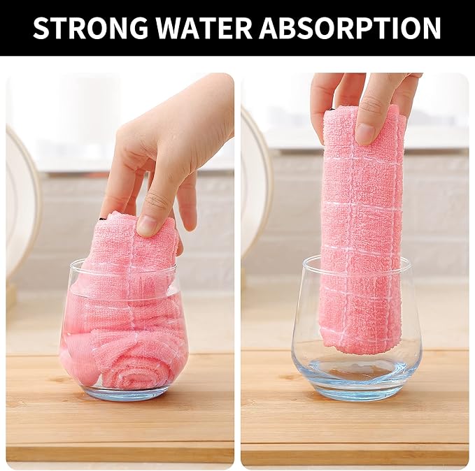 Homaxy 100% Cotton Terry Kitchen Towels(Pink, 13 x 28 inches), Checkered Designed, Soft and Super Absorbent Dish Towels, 12 Pack