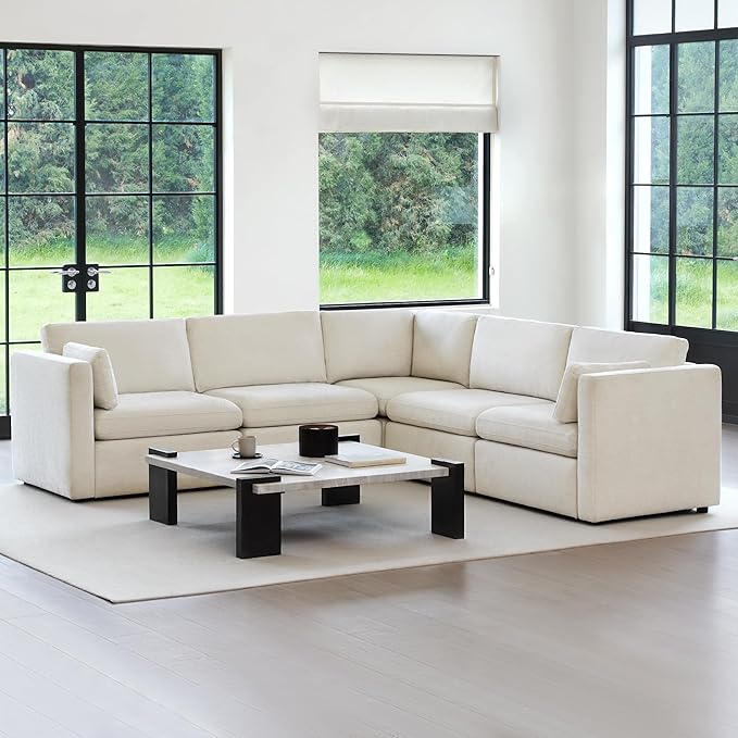 CHITA Oversized Corner Modular Sectional Fabric Sofa Set, FSC Certified Extra Large 5 seat V Shaped Corner Sectional Cloud Couch for Living Room, 106 inch Width,4 Seat and 1 Middle Corner, Linen