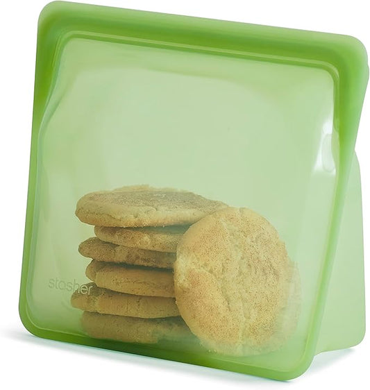 Stasher Premium Silicone Reusable Food Storage Stand-Up Bag Mega, Green, Microwave, Sous Vide, Dishwasher, Oven and Freezer Safe, BPA Free, Leak-free, Eco-friendly, 104 Oz