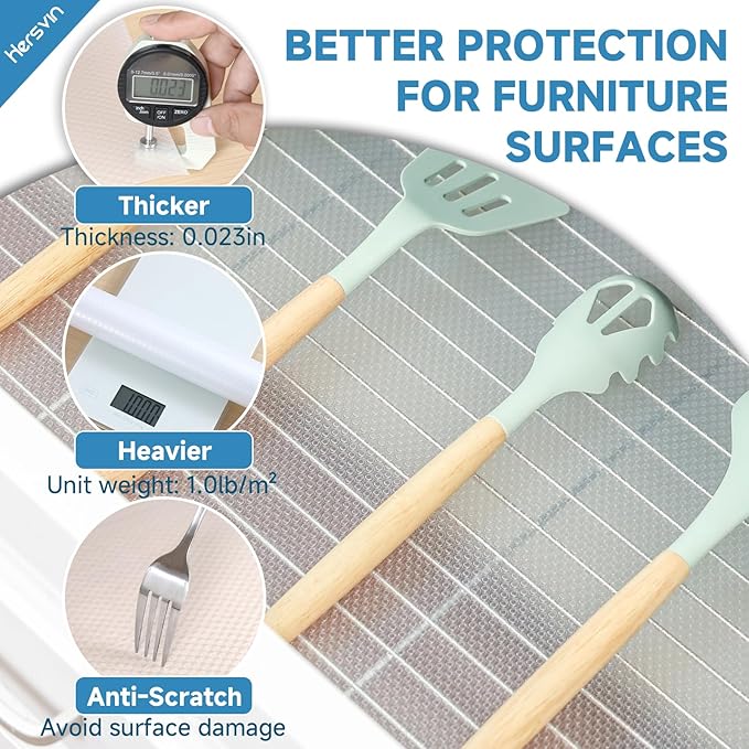 Shelf Liners 14 in x 20 ft EVA Drawer Mats, Non-Adhesive Cupboard Protector, Kitchen Cabinet Lining Fridge Liner (Clear Flat Dot, 35.6x610cm)