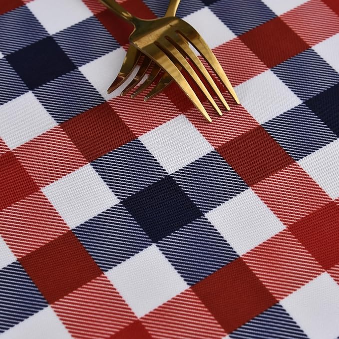 Waterproof Plaid Tablecloth Fabric - Round 25 Inch Classic Gingham Checker Table Cloth for Indoor/Outdoor Use - Buffalo Table Cover for Picnics, BBQs, and Parties