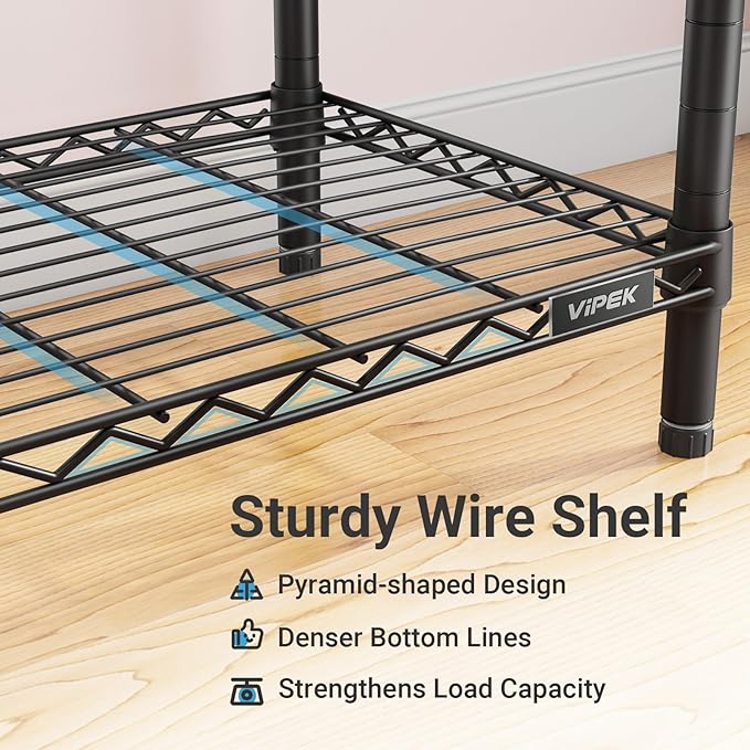 VIPEK Classic V6 Plus Wire Garment Rack Heavy Duty Clothing Rack for Hanging Clothes, Metal Freestanding Closet Wardrobe Rack Portable Clothes Rack, 84.7" L x 15.8" W x 76.4" H, Load 1120lbs, Black