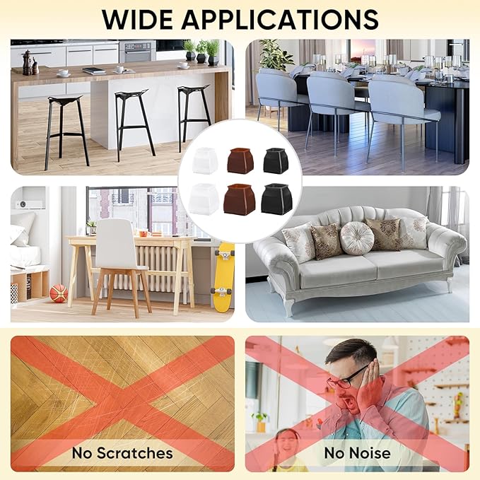 BALEINE 32 Pack Silicone Chair Leg Floor Protectors, Stool Leg Protectors Cap, Non-Slip Chair Leg Caps for Hardwood Floors (Clear & Large (Square), 32 Pack)