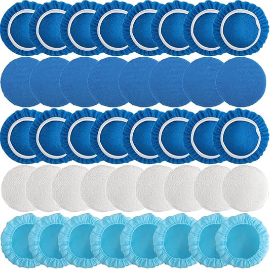 40 Pieces Polishing Bonnet Pads,Car Polisher Pad Bonnet 5-6 Inch, Car Buffer Bonnets Microfiber Bonnet Waxers Bonnet Set,Mix Pack 24 Microfiber 8 Non Woven 8 Woolen for Car Polisher