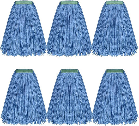 Matthew Cleaning 16oz 6Pack Cotton Floor Mop,Cotton Looped-Open String Heavy Duty String Mop Refills, Universal Headband Blend Mop,Mop Head Replacement for Home, Industrial and Commercial Use(Blue)