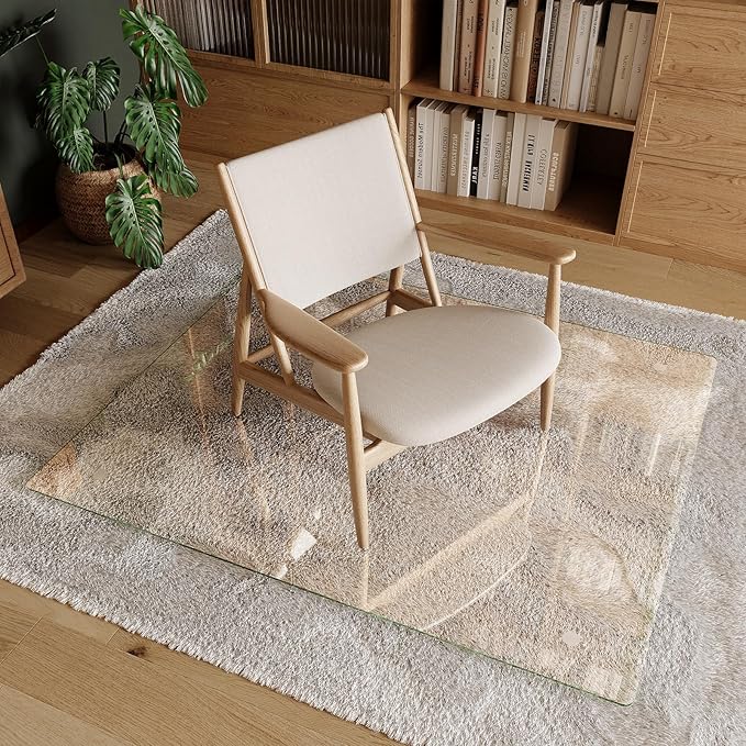 Koonmi Tempered Glass Chair Mat 40"x48" - Premium Office Chair Mat for Hardwood Floors & Low-Pile Carpet with 4 Non-Slip Pads - Thick Scratch-Resistant Surface