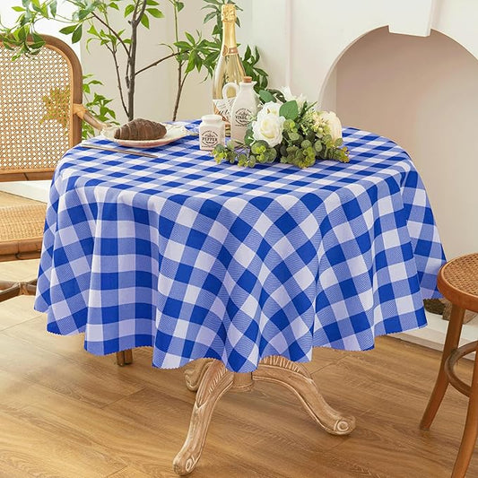 Waterproof Plaid Tablecloth Fabric - Round 50 Inch Classic Gingham Checker Table Cloth for Indoor/Outdoor Use - Buffalo Table Cover for Picnics, BBQs, and Parties